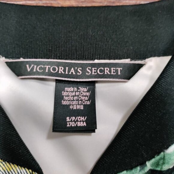 Victoria's Secret Black Luxe Palm Satin Twee Retro Bomber Black Cropped Jacket S - Picture 7 of 12